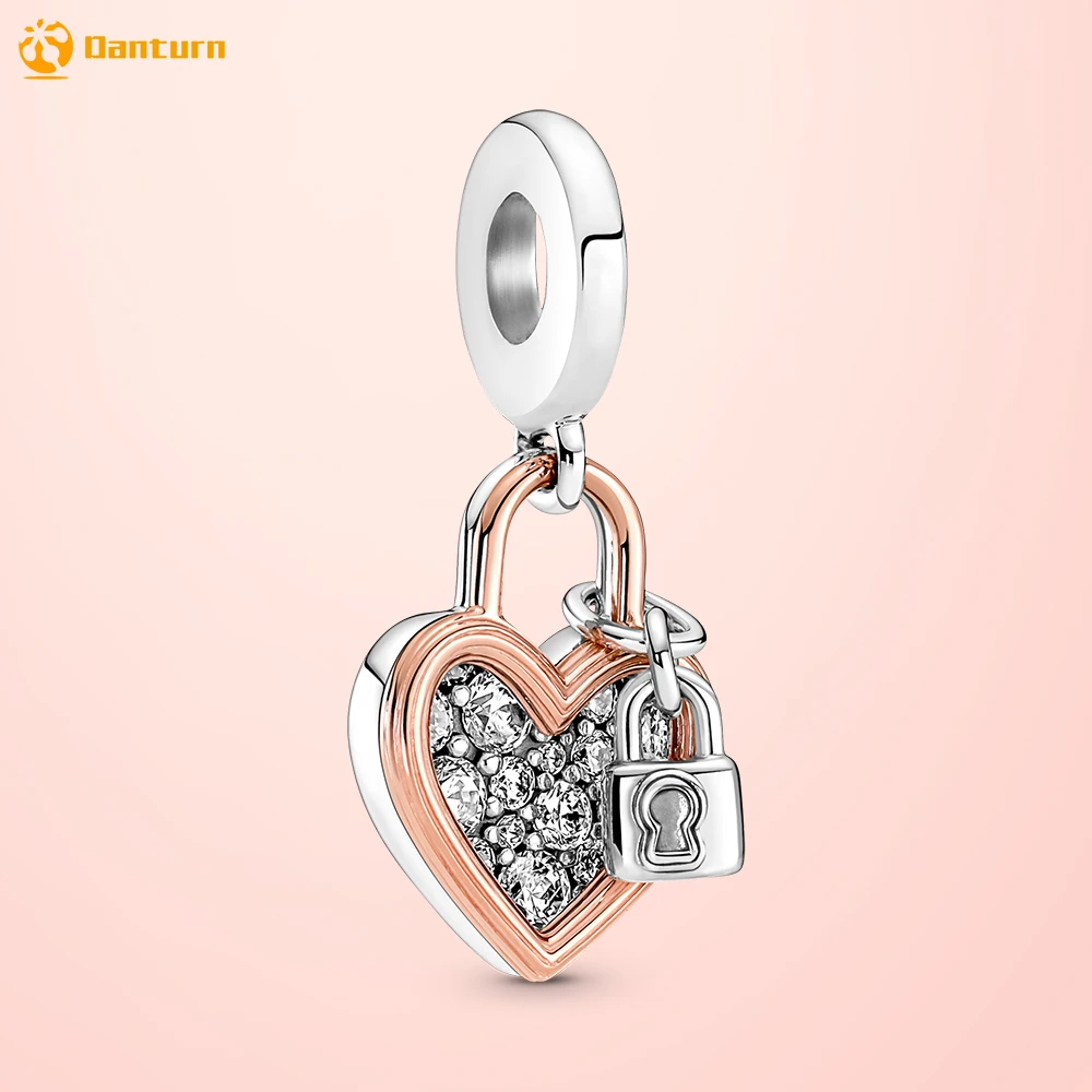 

Danturn 925 Стерлинговое Серебро Сердце навесной замок двойной Подвески подходят для оригинальных браслетов Pandora женские ювелирные изделия Бес...