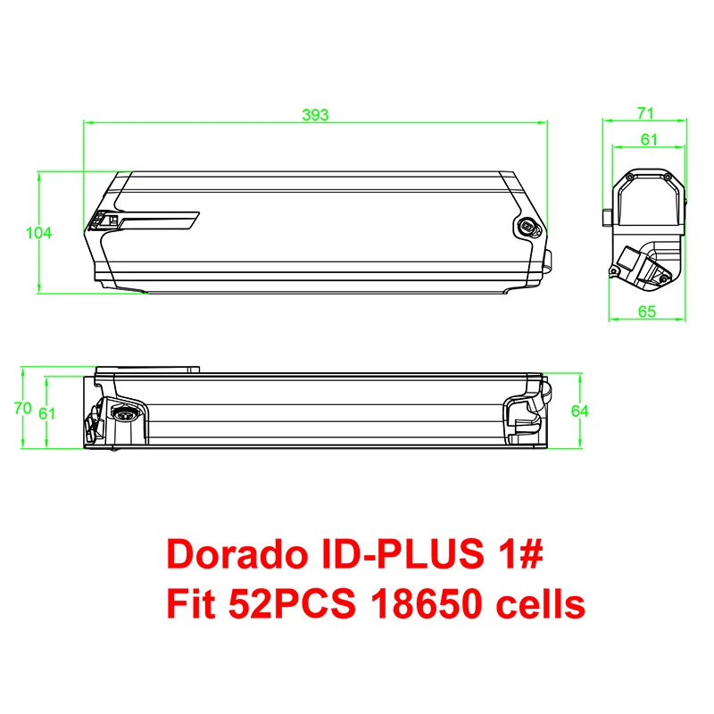 Dorado ID-PLUS Battery Case 36V 48V ID PLUS Empty Box Fit 52PCS 65PCS 18650 Cells For DIY E-Bike Battery 10S5P 10S6P 13S4P 13S5P