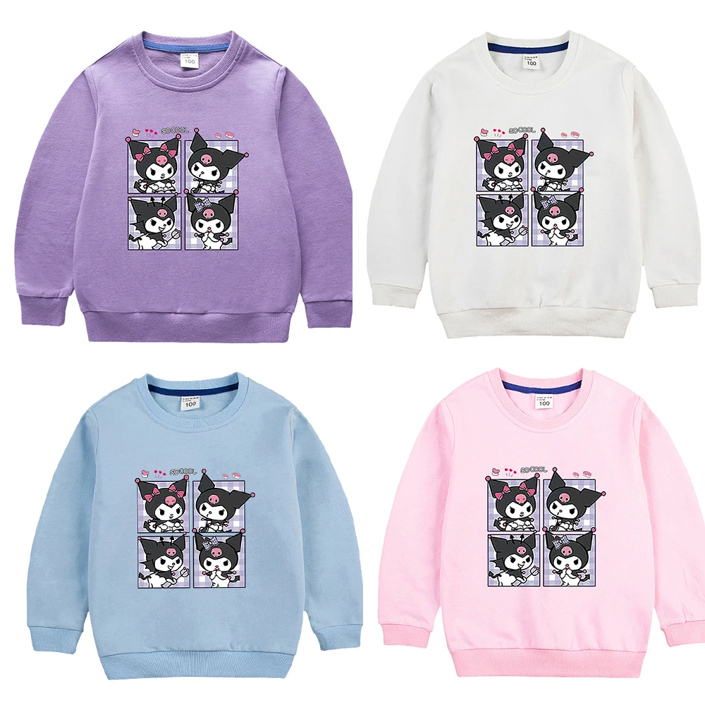 

Anime Sanrio Kuromi Kids Girl Boy Sweatshirt Soft Cotton Long Sleeve Tshirts Clothes Casual Pullover Sweater Tops for Children