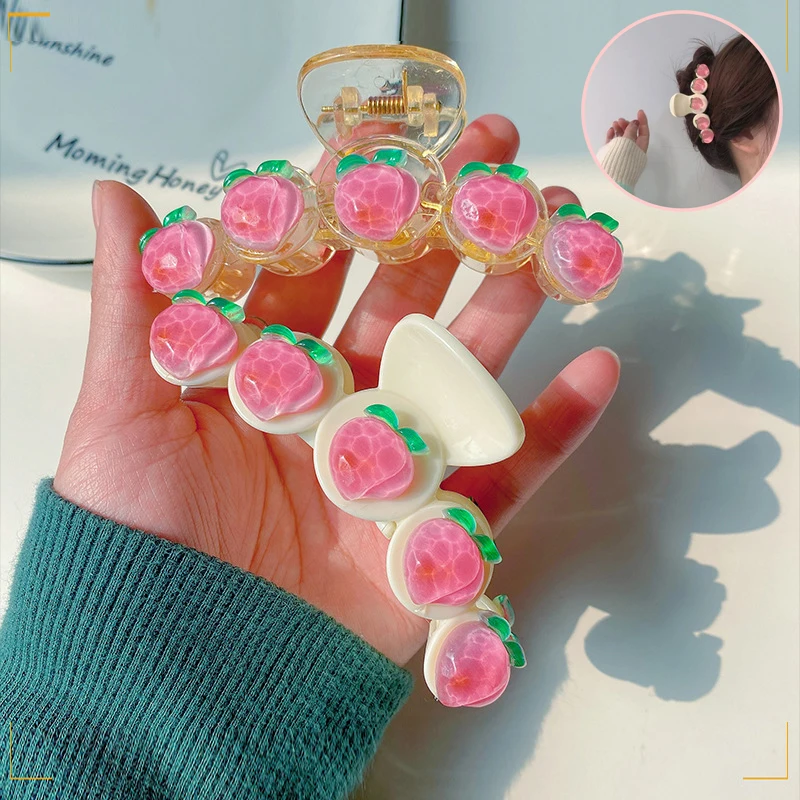 

Cute Pink Peach Hair Claw Women Girl Summer Hair Grab Clips Sweet Fresh Hairpin Ponytail Crab Clip Cute Hair Accessories Gifts