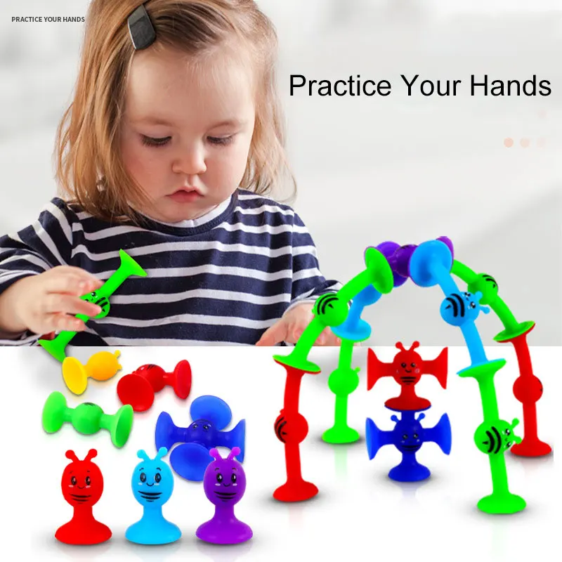 

19PCS Set Little Suckers Assembled Beginner Small Size Silicone Suction Cup Creativity Educational Building Block Toy Kids Gift