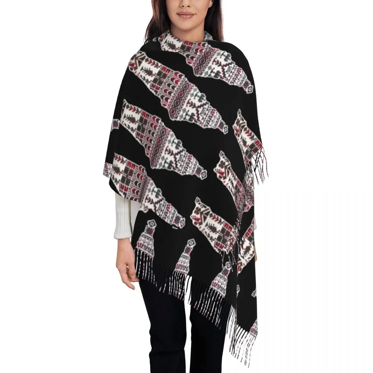 Женский шарф с кисточкой большой зимний и осенний кисточками Палестина KOFIA Kofya