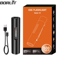 BORUiT V5 Mini Flashlight 4 Colors 12 Light Mode Flashlight TYPE-C Rechargeable Torch With Magnet Purple Light Camping Light