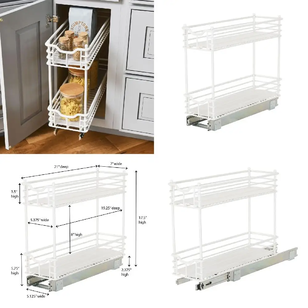 

Fantastic Narrow Two-Tier White Sliding Cabinet Organizer - Perfect for Narrower Cupboards, Wardrobes and Cabinet Spaces in Kitc