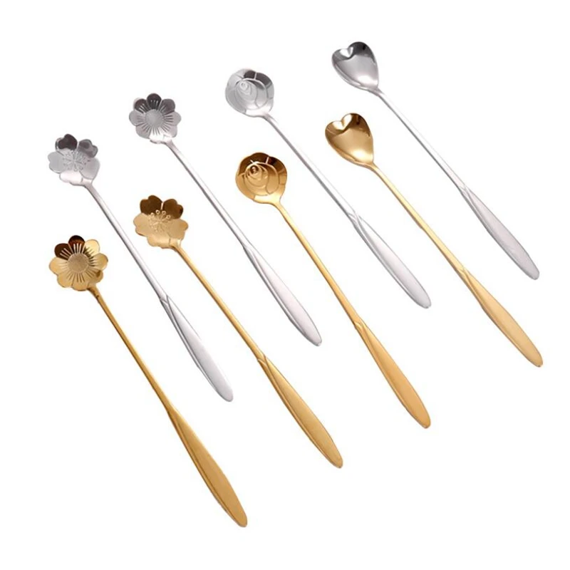 

JEYL 16Pcs Tea Coffee Mixing Spoon Long Handle Dessert Spoon Stainless Steel Vintage Teaspoons Drink Tableware Flowers Design