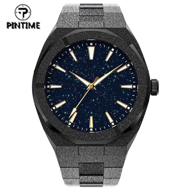 

Matte Star Dust Dial Rose Gold Full Stainless Steel Strap High Quality Luxury Frosted Japanese Miyota Quartz Watch Clock for Men
