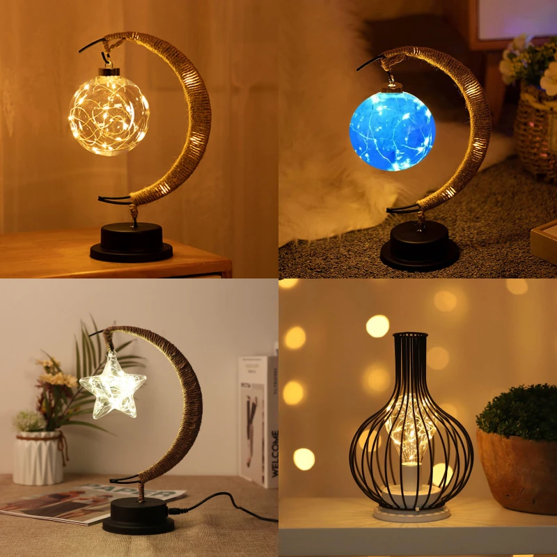 

3D Night Lamp LED Moon Sepak Takraw Lamp Ramadan Lamp Rattan Handmade Night Light Bedside Light Christmas Decoration