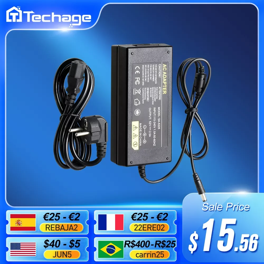 

Techage 52V 2.5A Power Supply AC 100-240V Power Adapter wall charger DC 5.41mm EU/AU/UK/US Plug For Security CCTV POE NVR