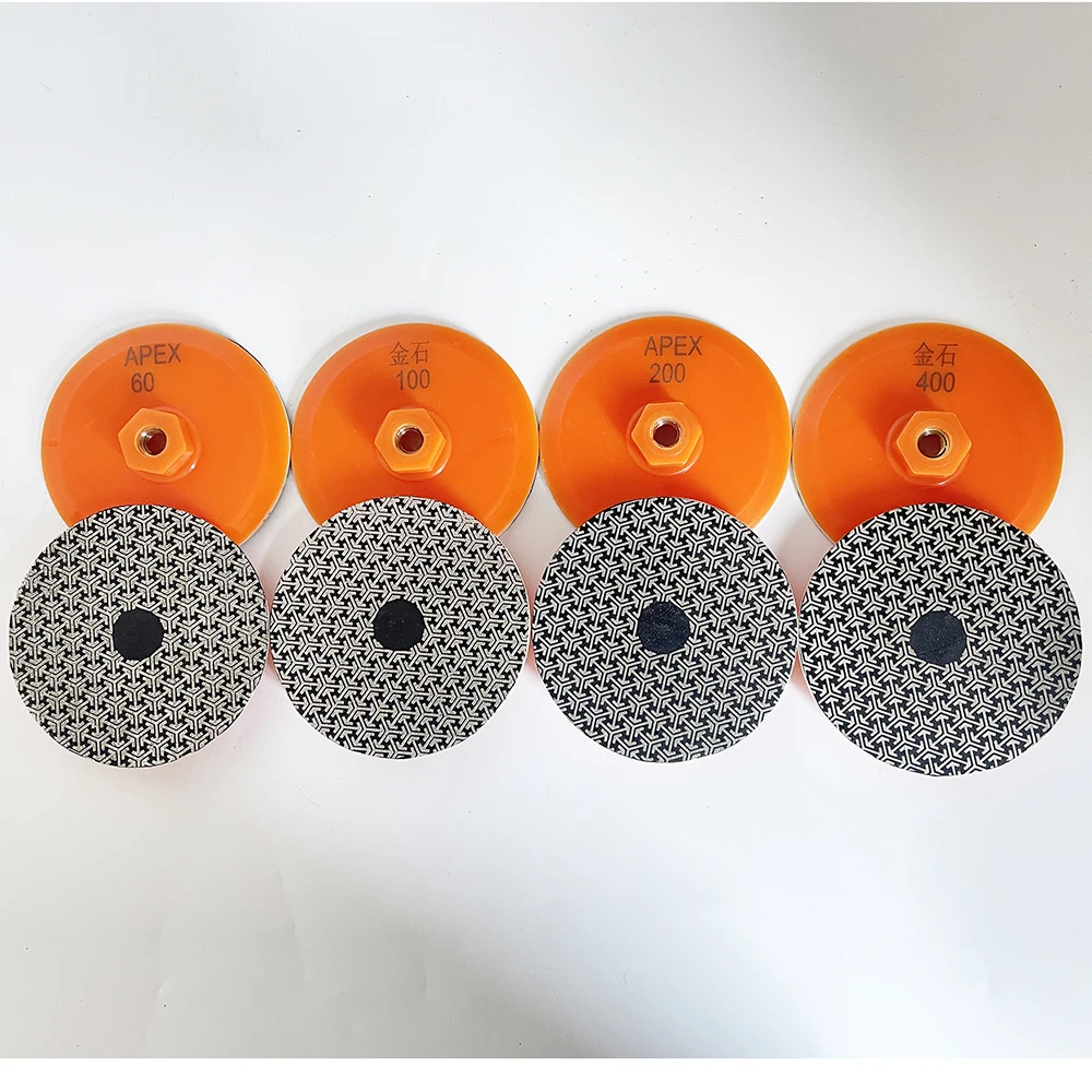

4 шт. 100 мм встроенная алмазная гальваническая подушка с подкладкой для шлифования гранитного камня, бетона, мрамора, кварцевого абразивного инструмента