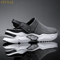 2022 outside mens slippers men summer beach sandal mesh mules breathable clog shoes flat bath slippers free shipping croc shoes