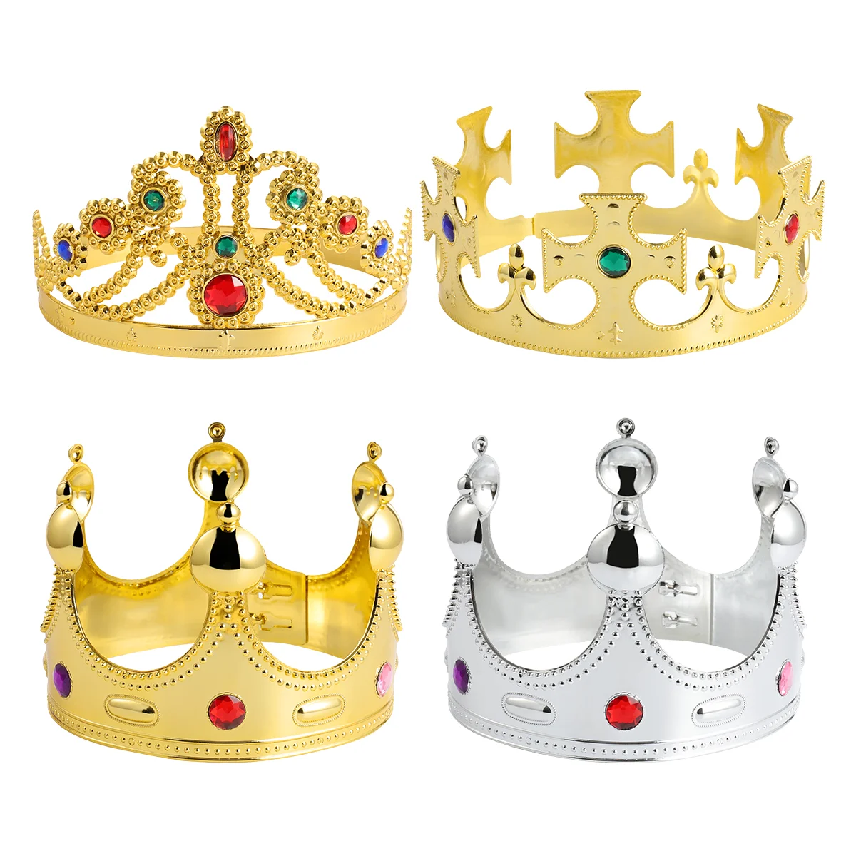 

Royal King, Jeweled, Tiara, Costume Accessory for Kids Birthday Wedding Party 4pcs