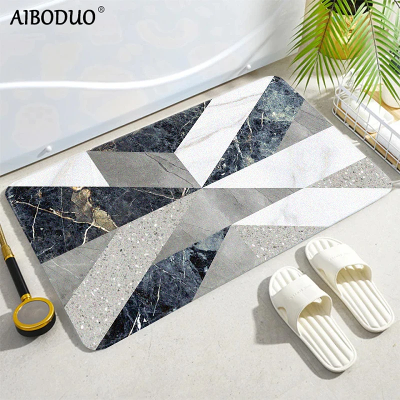 

Nordic Anti-slip Shower Bath Mat Bathroom Rug Geometric Squares Bathroom Decoration Absorbent Floor Mat 40X60/50X80CM Carpet
