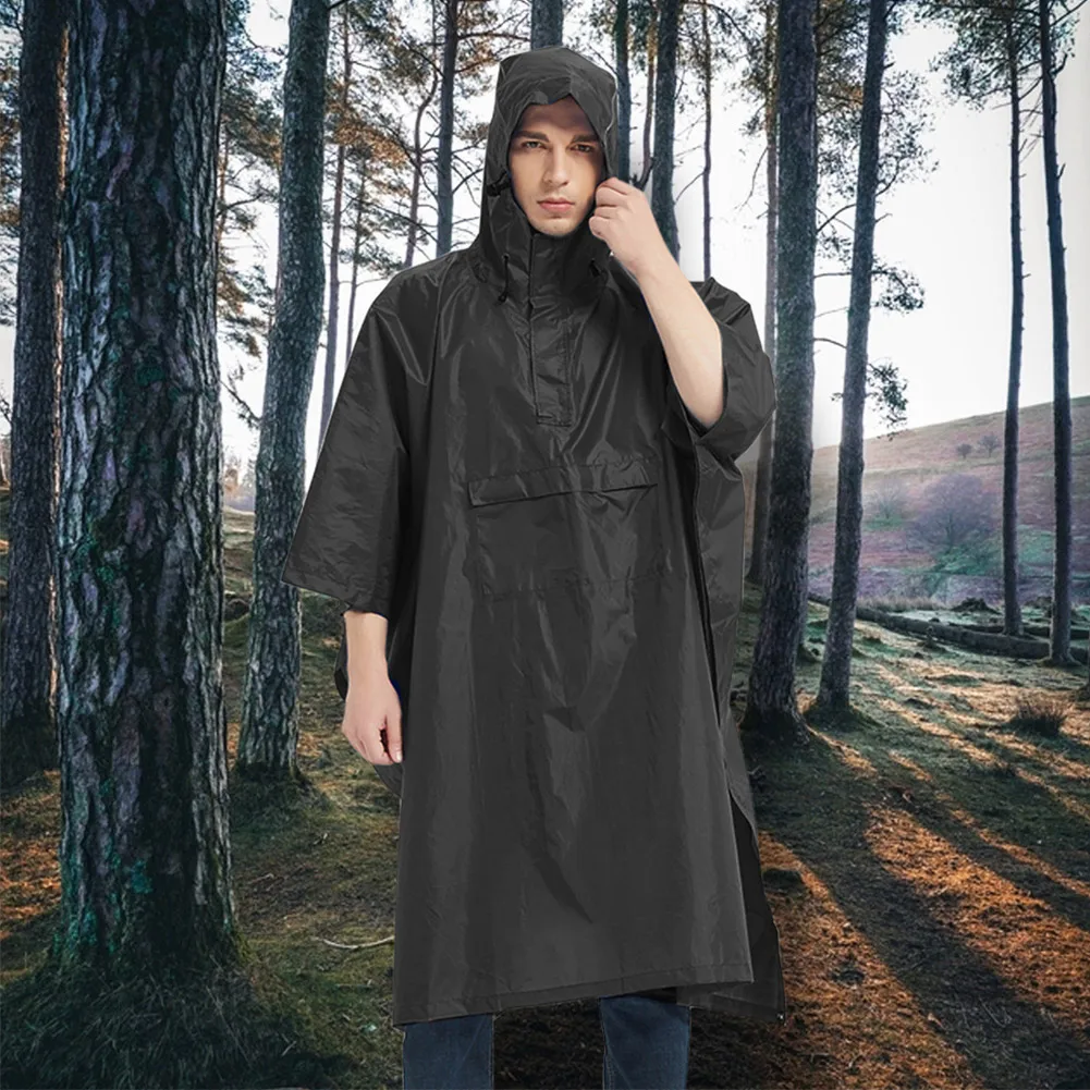 

1x Unisex Raincoat Thickened Waterproof Rain Coat Camping Waterproof Rainwear Adult Poncho Reusable Men's Hooded Raincoat