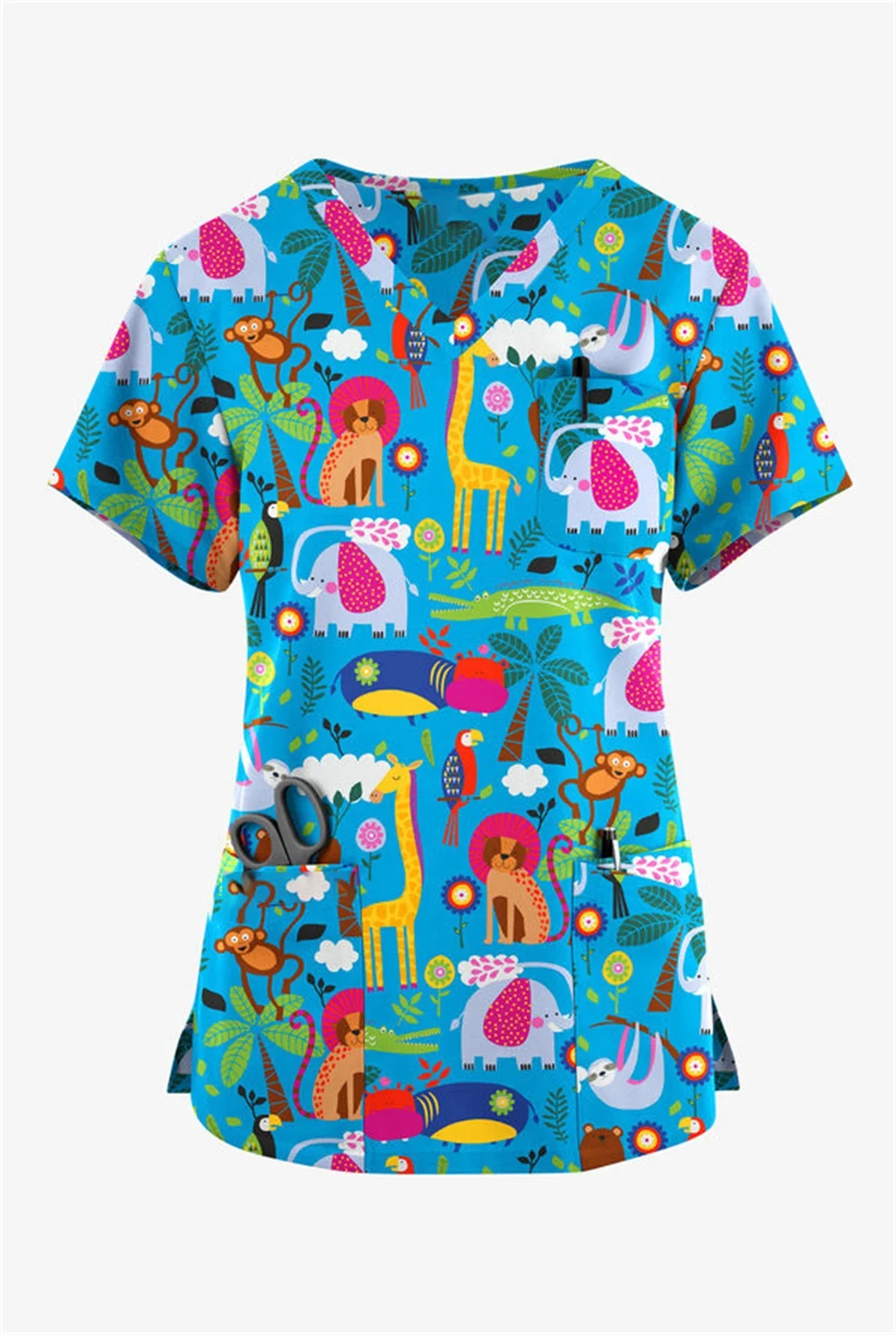 Женский топ с коротким рукавом V-образным вырезом и принтом животных
