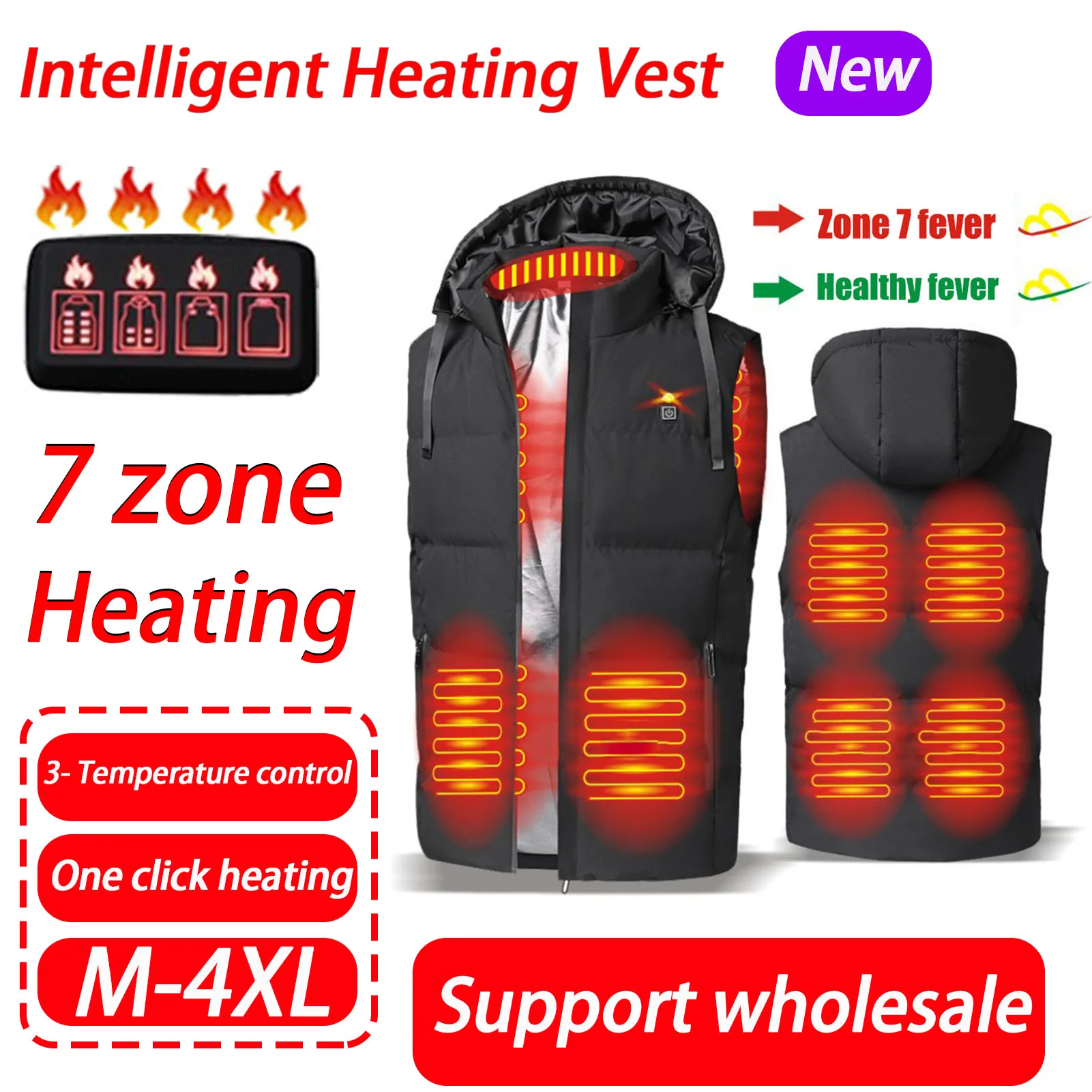 

Smart Electric Heating Vest Autumn Winter Warm USB Electric Heated Vest Waterproof Hooded Waistcoat 3 Modes for Hunting Hiking