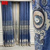 2022 european style modern embroidered curtains for living room bedroom study floor blackout curtains customization