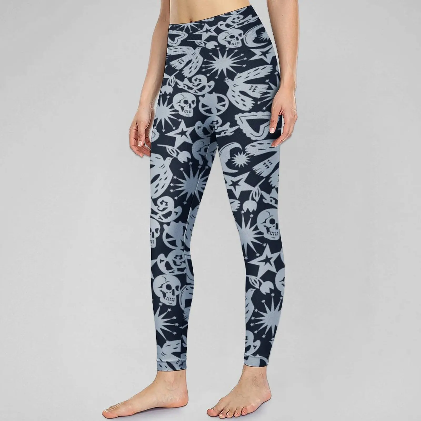 

Винтажные бесшовные леггинсы с черепом, брюки для фитнеса и йоги с принтом Луны, солнца и звезд, женские забавные эластичные спортивные Легг...