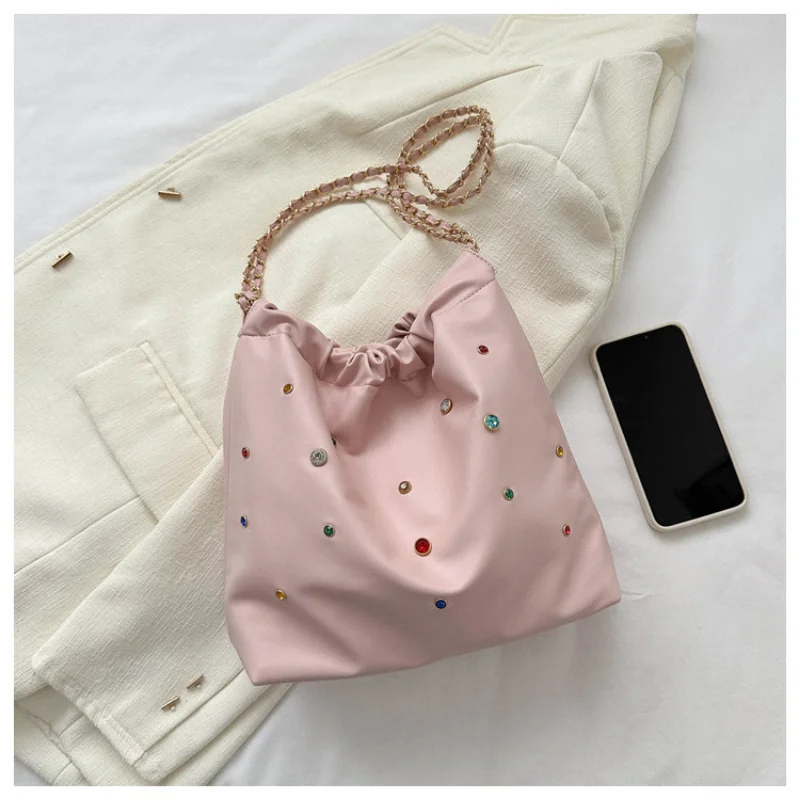 Fashion Luggage & Bags Women's Handbags Shoulder NEW Chain Bucket Bag Drawstring PUMini Black Large Capacity Bolsa Feminina