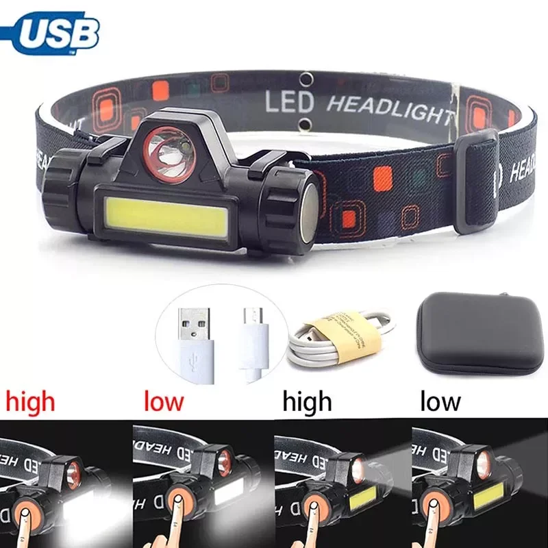 

Фонарь налобный Аккумуляторный высокой мощности с USB-зарядкой, 2 светодиода