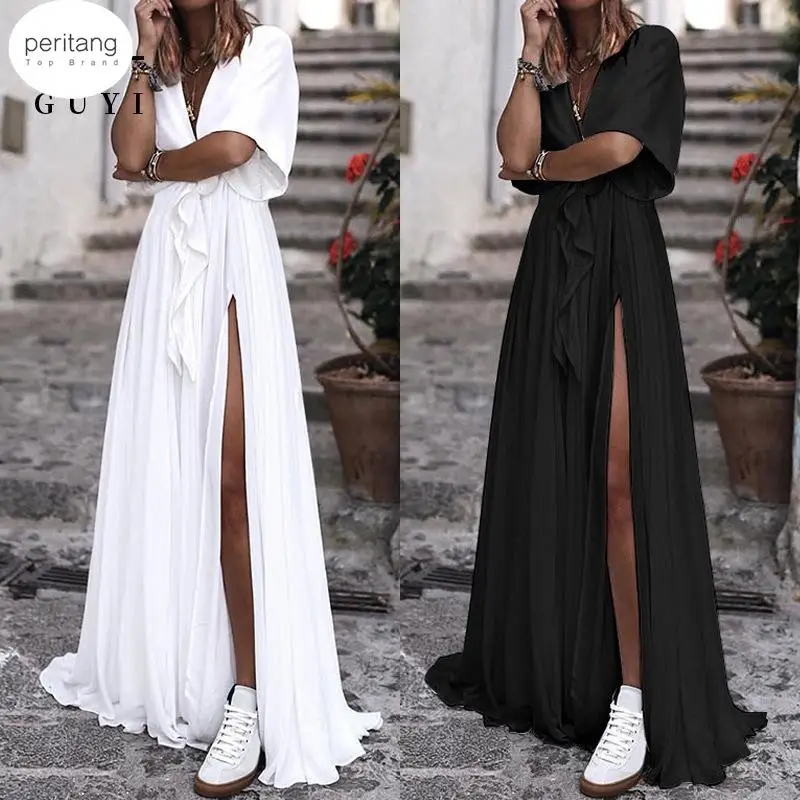 

Женское однотонное платье с V-образным вырезом, элегантное вечернее праздничное платье, модель 2023 на лето, 2023