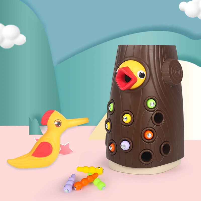 

Игрушка Монтессори «дощечка» для детей, магнитная игрушка «поймать червя», игра для кормления животных, маленькие птицы, Детский развивающ...