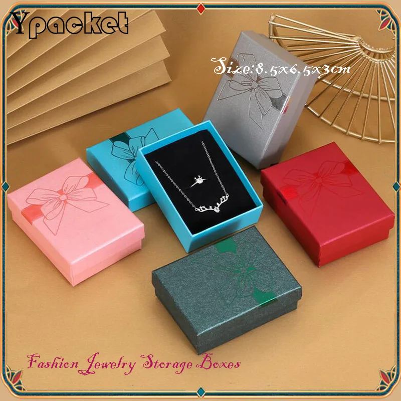 Fashion Bow Gift Boxes Square Jewelry Organizer Shape Box Engagement Ring For Earrings Necklace Bracelet Display 8Colors