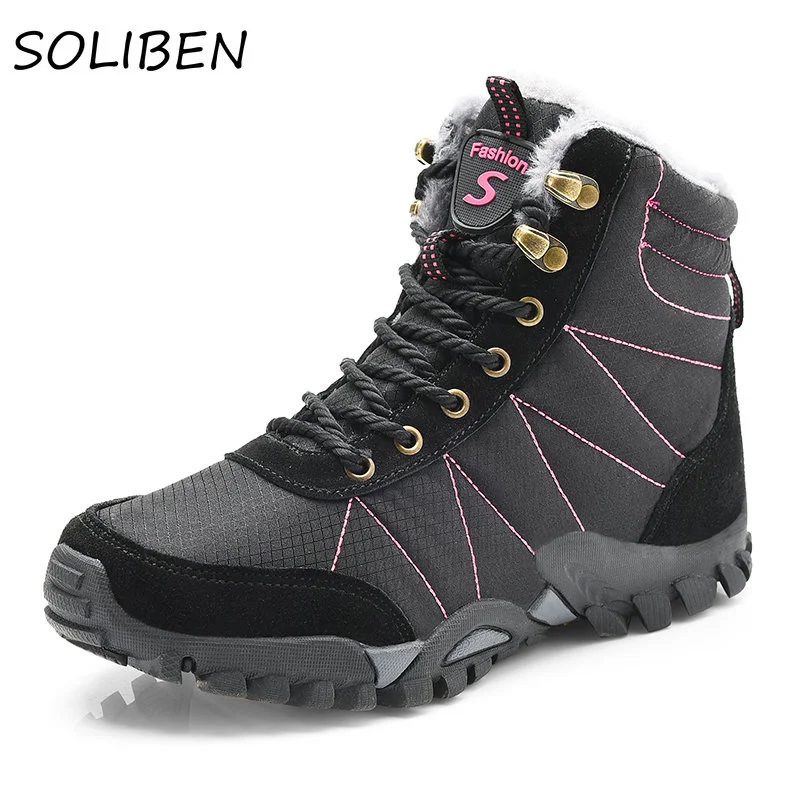 

Men's Winter Snow Boots Non-slip Wear-resistant Thick Plush Warm Large Size 36-46 Couple Outdoor Sneakers Hiking Boots