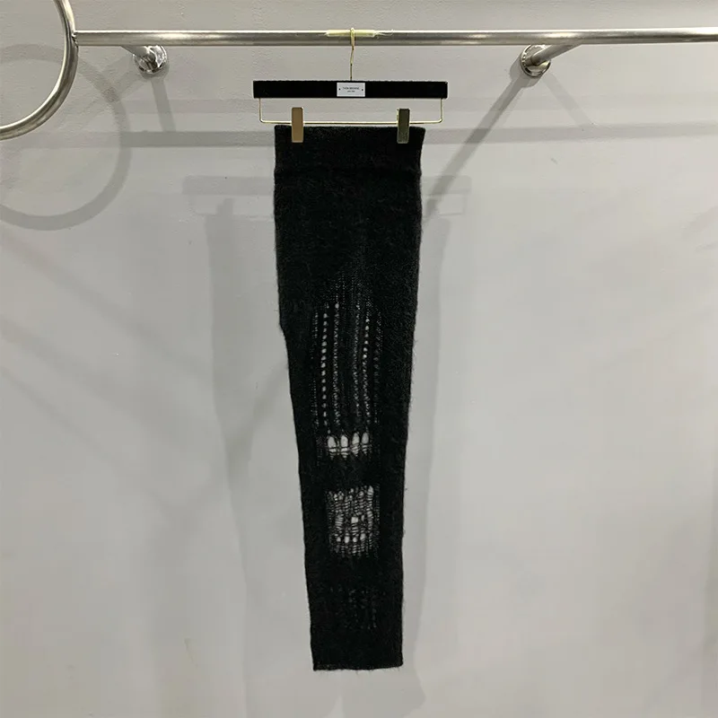 

Осенние юбки с Риком 23ss для женщин Y2k женская одежда Ro Owens Темный стиль вязаное ажурное раздельное вязаное платье с запахом