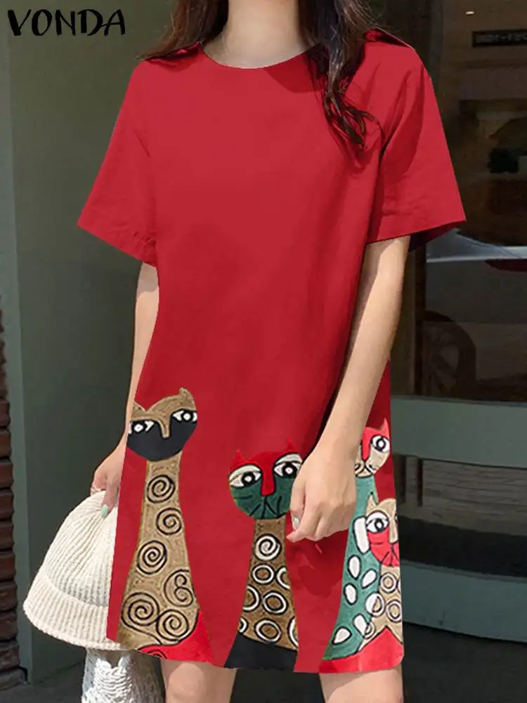 

Мини-платье VONDA женское с винтажным принтом, модный элегантный повседневный свободный пляжный сарафан с коротким рукавом и круглым вырезом, лето 2023