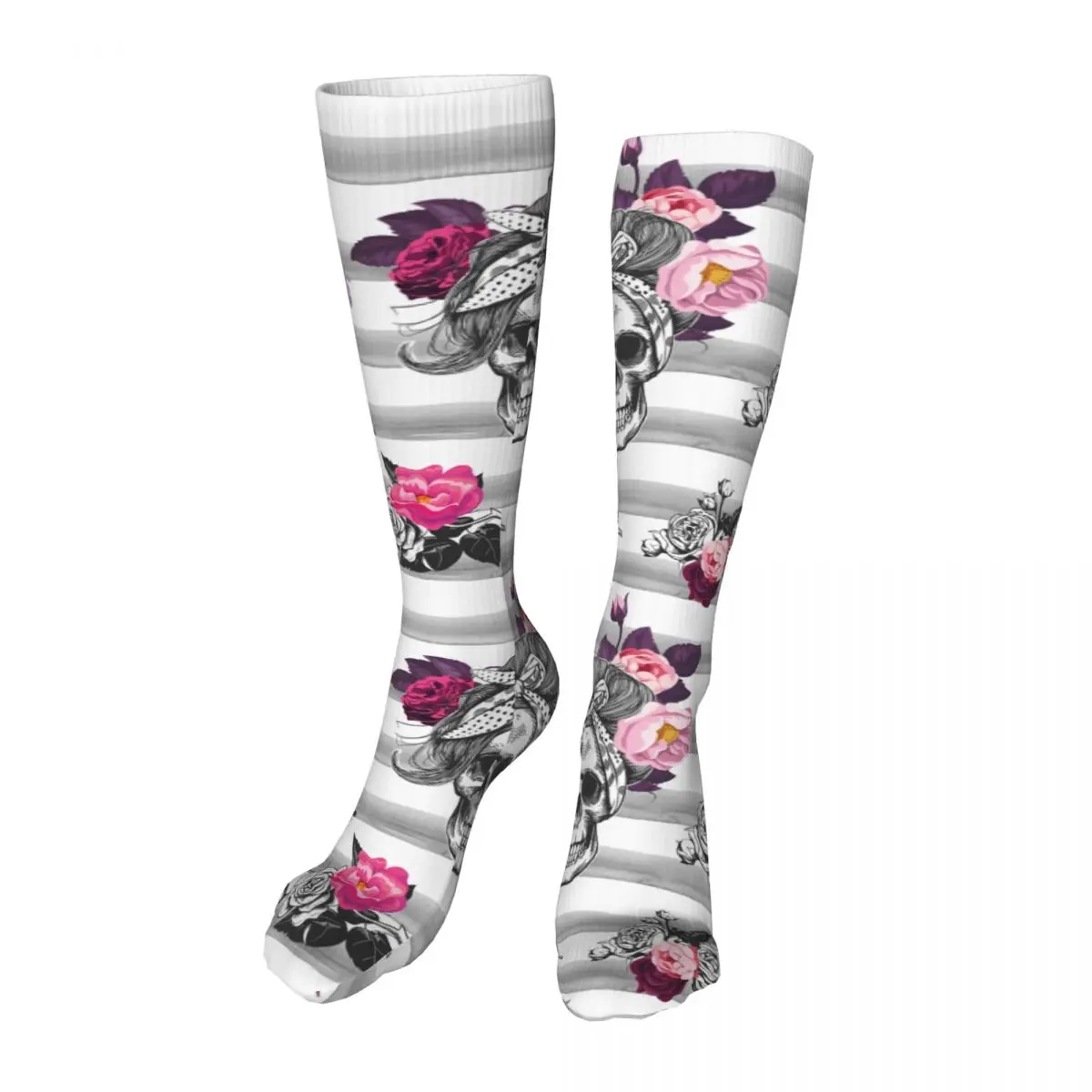 

New Compression Socks Crossfit Socks Skull Silhouettes Flowers Roses Stripes Sports Running Women Men Nursing High Stockings