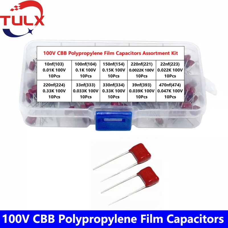 100Pcs10 значения CBB 63 В-240 В 10 нФ 22 НФ 33 НФ 39 НФ 47 НФ 100 нФ 150 НФ 220 НФ 100 нФ 470 НФ Полипропиленовые пленочные конденсаторы в ассортименте