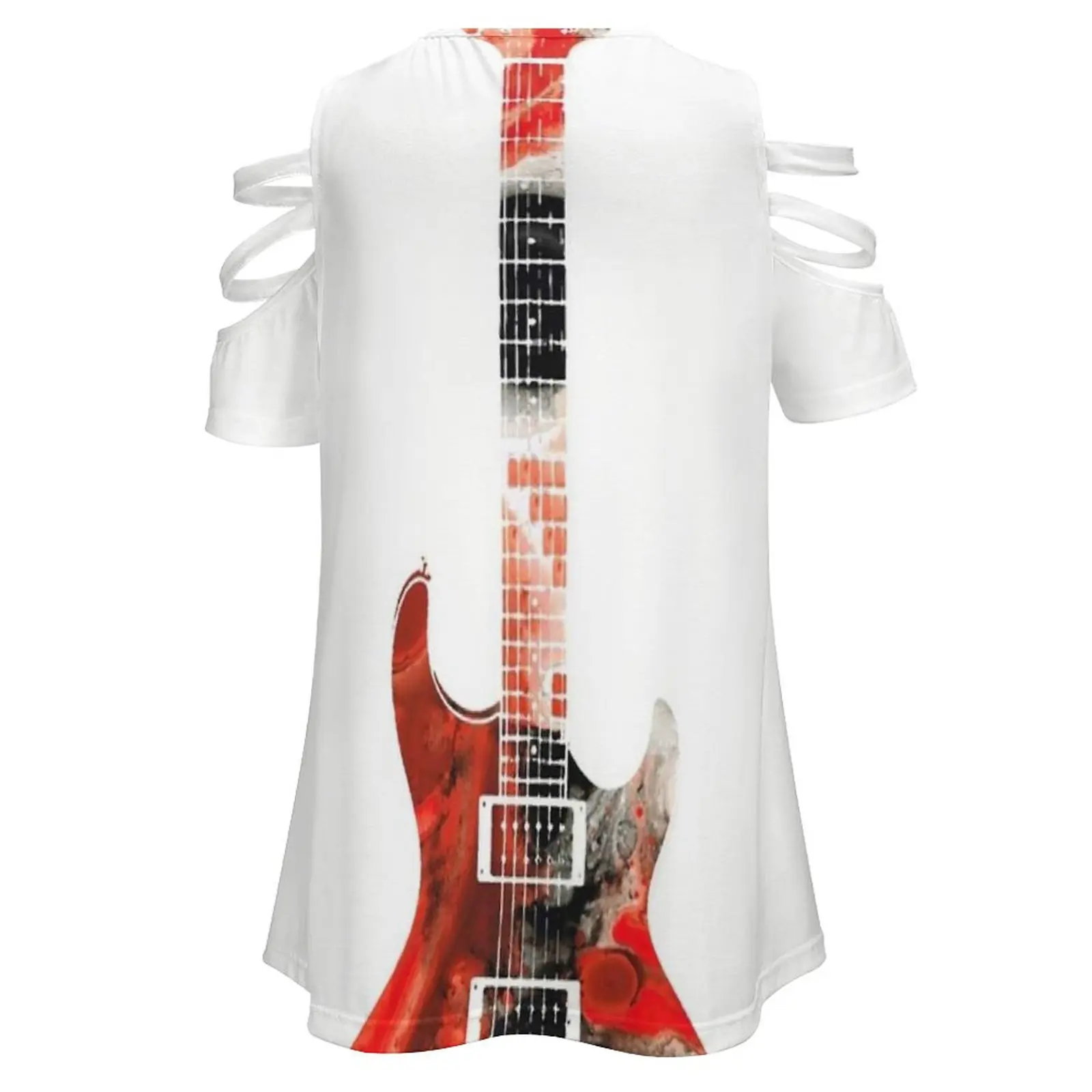 Electric Guitar-Colorful Abstract Musical Instrument By Fashion Print Women Ladies Girls T-Shirt Harajuku Round Neck Short