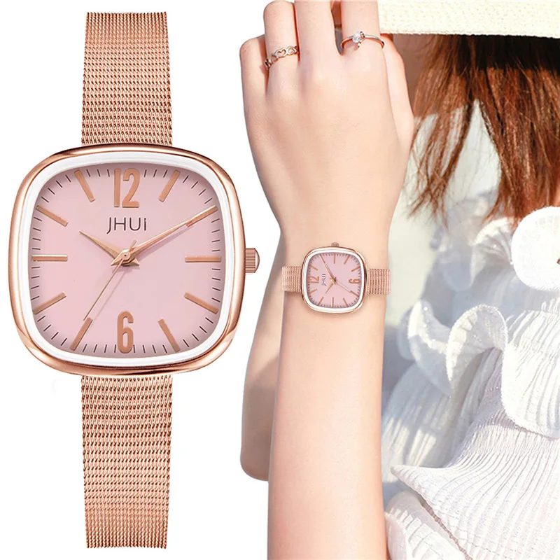 

Small Dial Ladies Watch Square Fashion Rose Gold Stainless Steel Mesh Strap Quartz Watches For Women 2022 Waterproof Clock Mujer