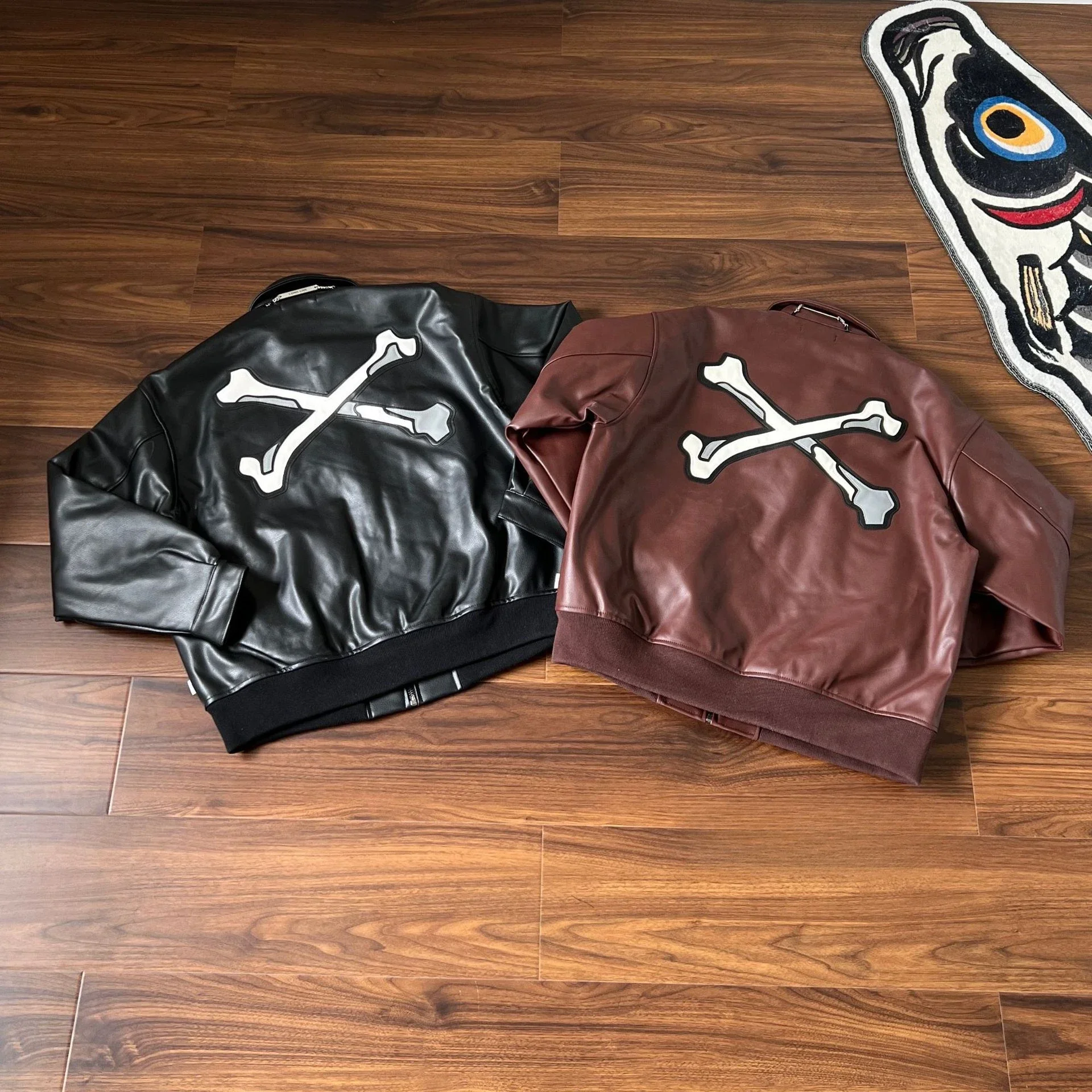 

American retro short Japanese bone print flying jacket men coat men winter korean fashion Streetwear Couple Tops harajuku