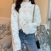 vintage aesthetic sweaters women half turtleneck loose hollow out pullovers woman clothes 2021 knitted sueter mujer jumper y2k