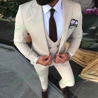 3 piece beige men suits 2022 slim fit peak lapel wedding suit business groom wear tailor made blazer vest pants costume homme