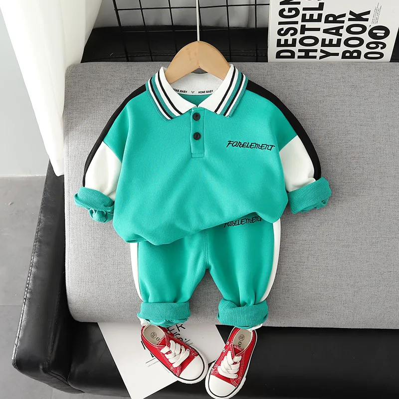 

LZH Boys Autumn Clothes 2022 New Casual Lapel Long-Sleeved Sweater + Pants Two-Piece Outfits Handsome Boys Sports Suit 1-5 Years