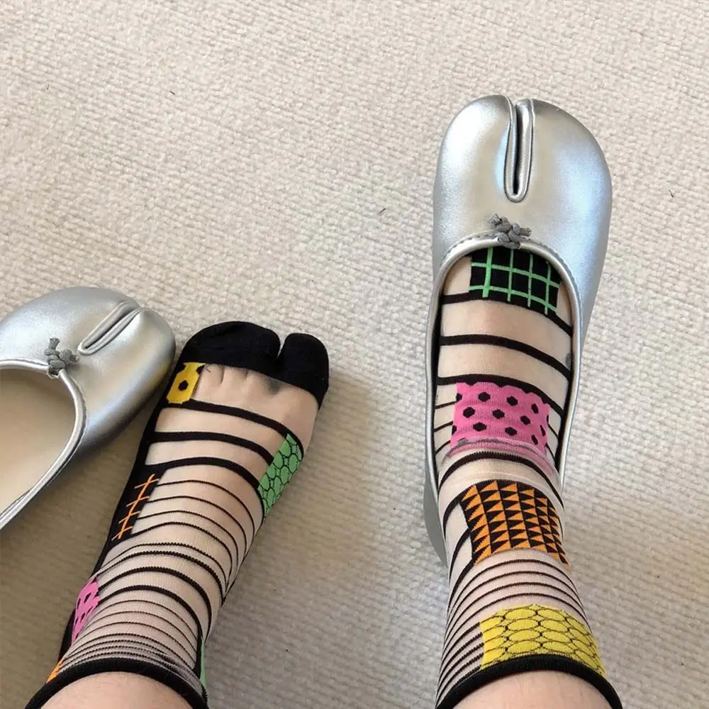 

Glass Stockings Spring And Summer Ins Thin Section Mid-Tube Rolled Edge Cotton Bottom Asymmetrical Card Silk Split Toe Socks