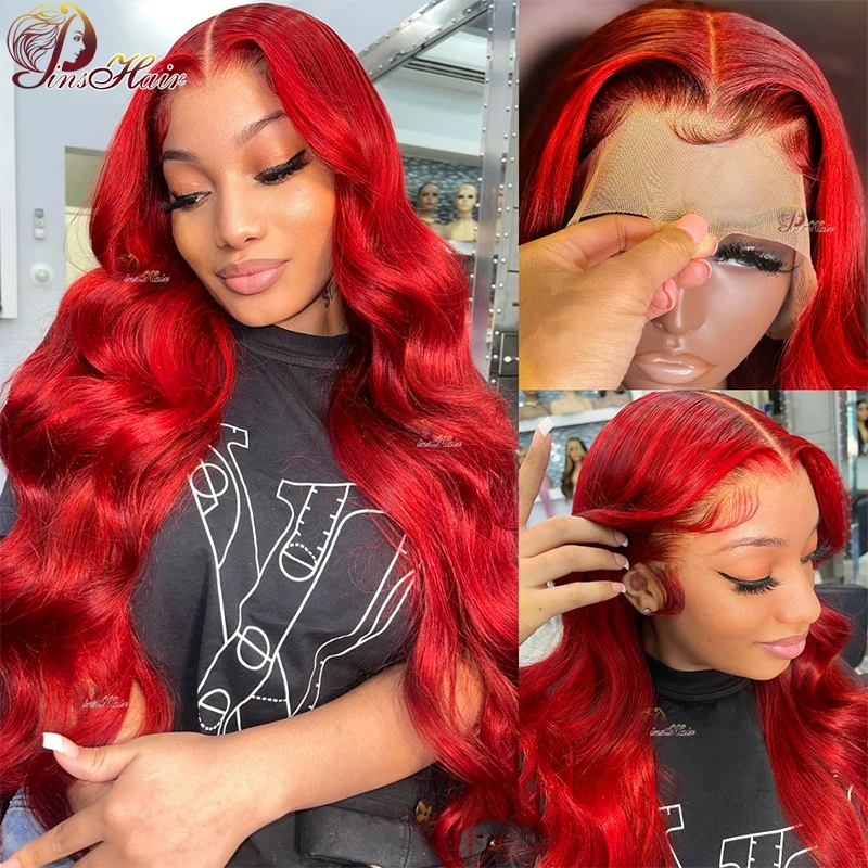 Red Color Lace Front Human Hair Wigs Body Wave 13x4 Transparent Lace Frontal Wig Burgundy 99J Remy Human Hair Pre Plucked 180%