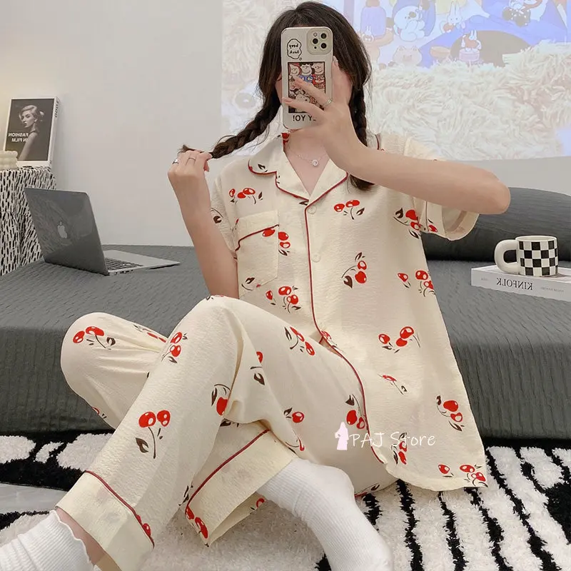 Summer Women's pajamas Spring Summer cotton Home Clothes Pajama set shorts women Nightwear Female Set Woman 3 Pieces Pyjamas