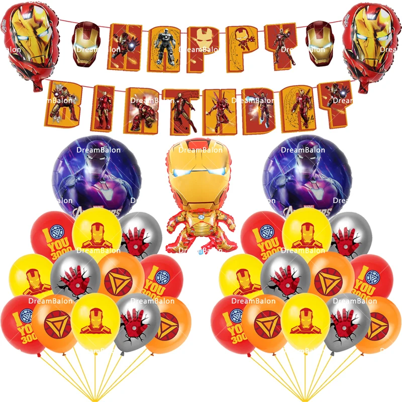 

1Set Iron Man Balloons Avengers Superhero Foil Latex Ballons Happy Birthday Banner Party Decoration Supplies Boy Kids Hero Balls