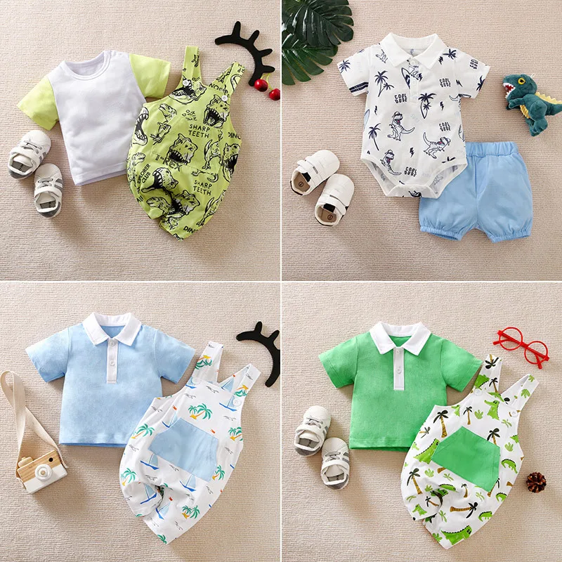 Kids Clothing Baby Girls Clothes Summer Overalls Two-piece Short Sleeved Climbing Suit Thin Out for New Children Baby Clothes