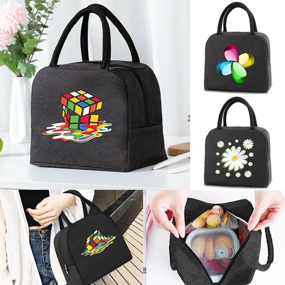 

Lunch Bag Women Insulated Cooler Bags Kids Food Thermal Lunch Box Handbag Picnic Portable Organizer 3D Pattern Canvas Tote Pouch