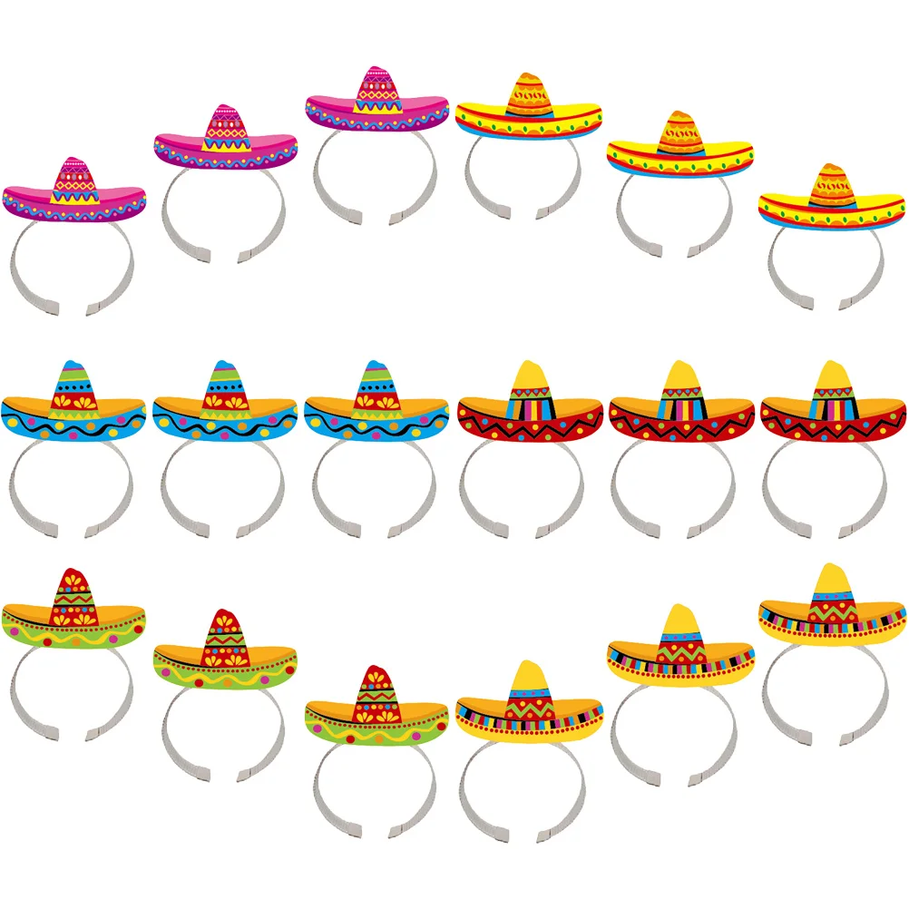 

18 Pcs Festival Headband Decors Party Prop Sombrero Headdress Mexico Hat Props Day The Dead Paper Headbands Mexican Supplies