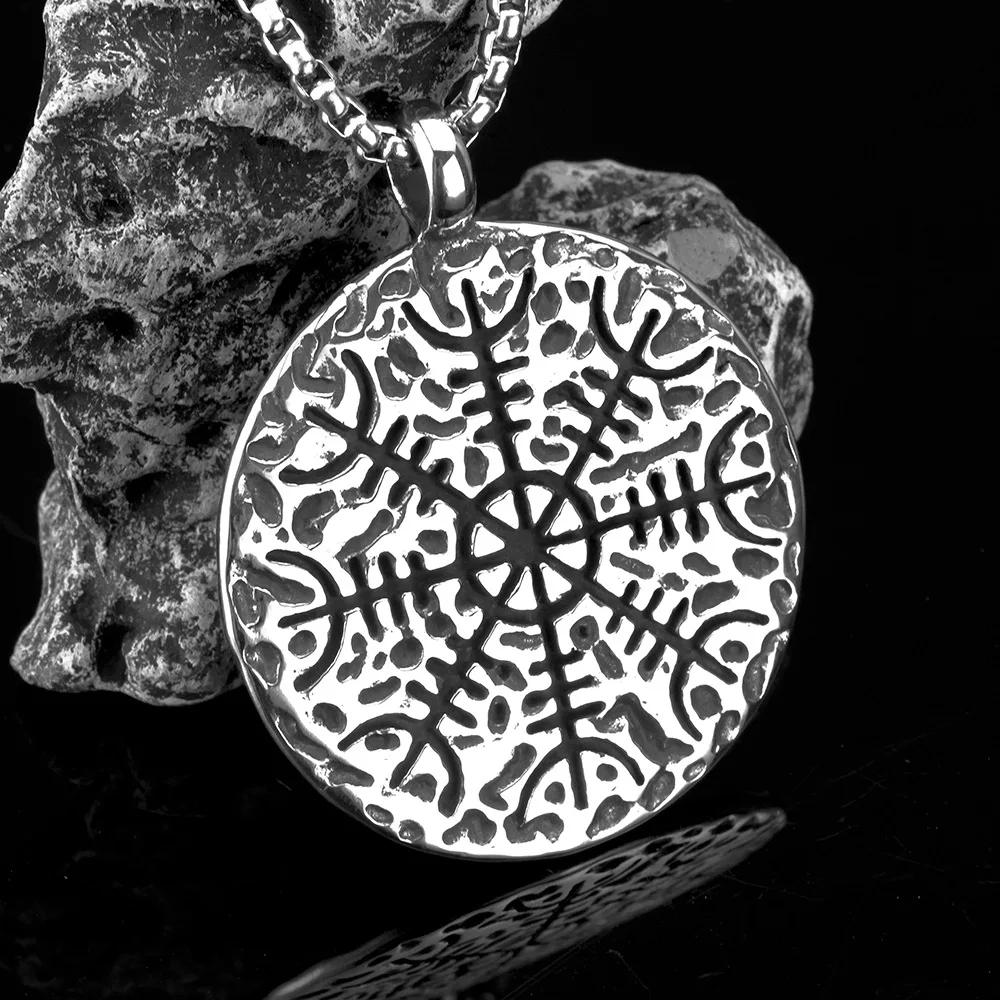 

Vintage Viking Compass Pendant Necklace Men Nordic Odin Totem Vegvisir Necklace Stainless Steel Amulet Jewelry Free Shipping