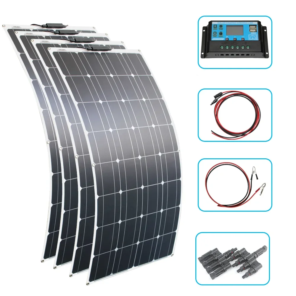 

RG 200W 400W Flexible Solar Panel 100W 12V 24v Controller +30A Solar Energy System for Fishing Boat Cabin Camping