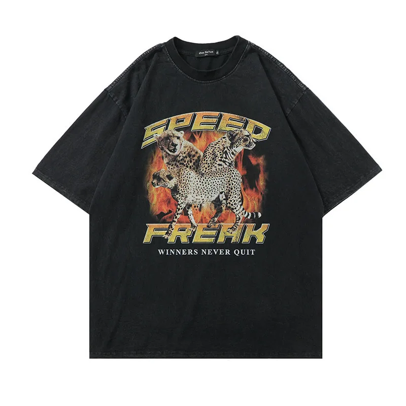

Harajuku T-shirt Vintage Animal Print Short Sleeve Cotton Oversize T-shirt for Men and Women T Shirt Streetwear Hip Hop Clothing