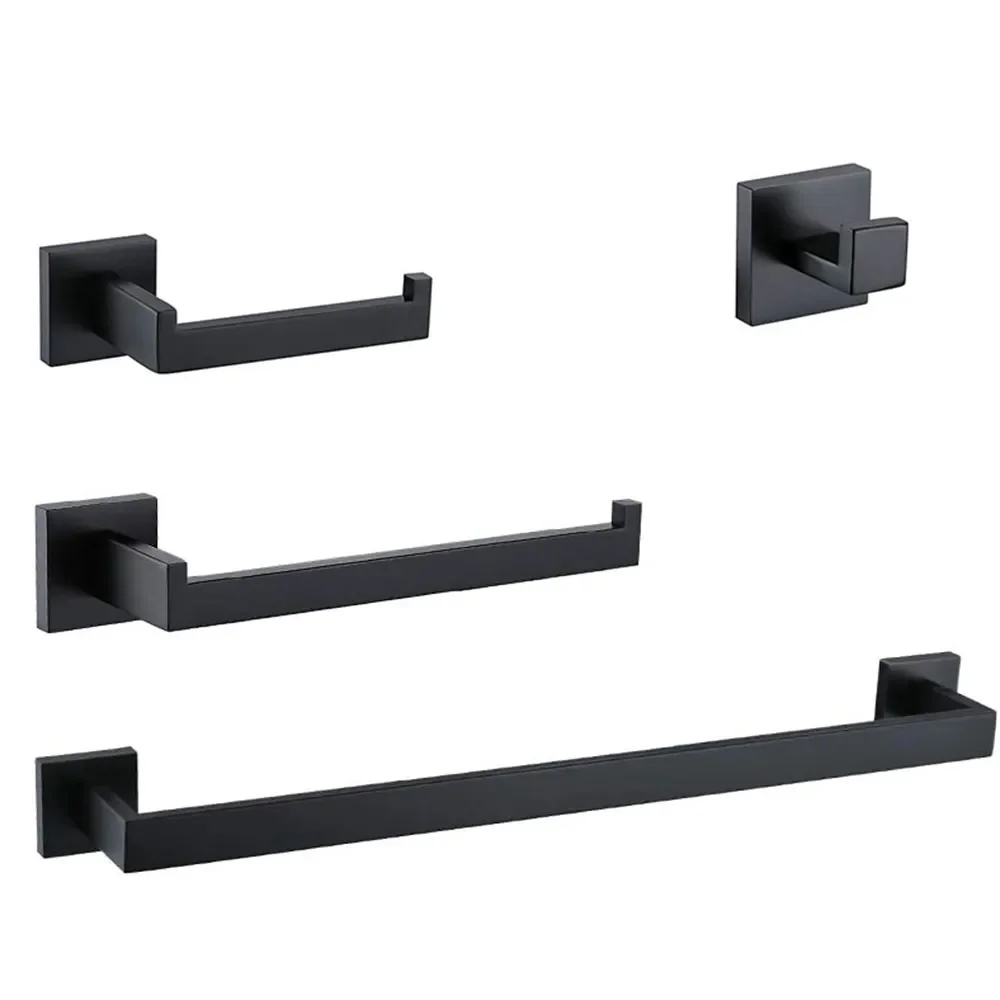 

NEW Matte Black Stainless Steel Bathroom Hardware Sets Robe Hook Towel Bar Toilet Paper Holder Bathroom Accessories Sets