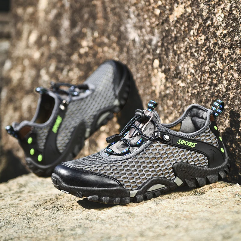 JIEMIAO Summer Mountain Trekking Shoes Mesh Breathable Men Sneakers Outdoor Non-Slip Sport Hiking Shoes Quick-dry Water Shoes