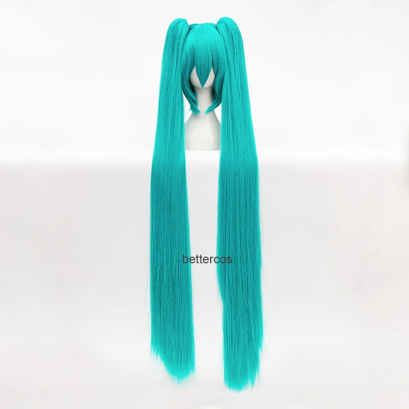 Фото Высокое качество Vocaloid Miku косплей парик длинные термостойкие синтетические заколки для волос хвостики парики + шапочка для парика №4